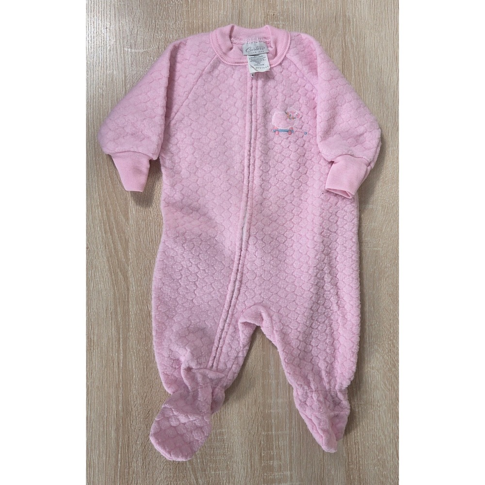 Vintage Carter's Pink Plush Footed Sleeper Baby 0–6M Zip Pajamas